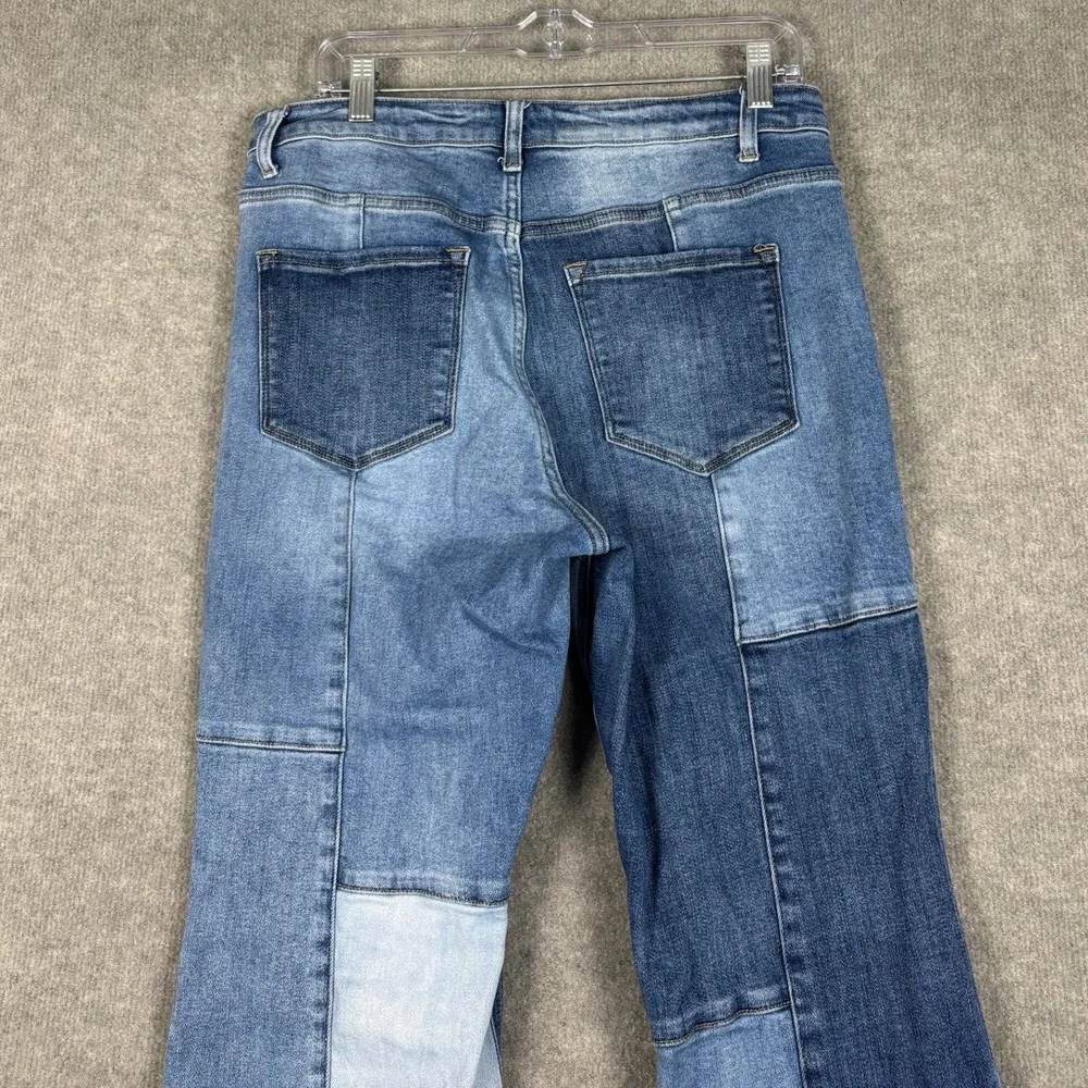 Vervet T5709 Patchwork Flare Jeans High Rise Mixed Wash Size 31 Blue Boho